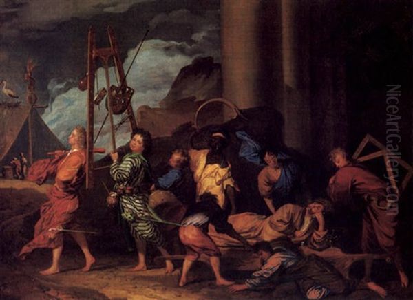 Ein Maler Wird Von Seinen Gesellen Im Triumphzug In Sein Atelier Getragen Oil Painting by Nicolas Poussin