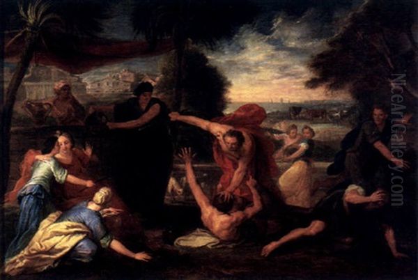 Moses With The Daughters Of Jethro By The Well Oil Painting by Nicolas Poussin