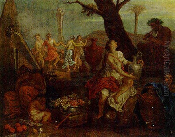 A Bachanal With Maidens Dancing Around A Term Of Pan Oil Painting by Nicolas Poussin