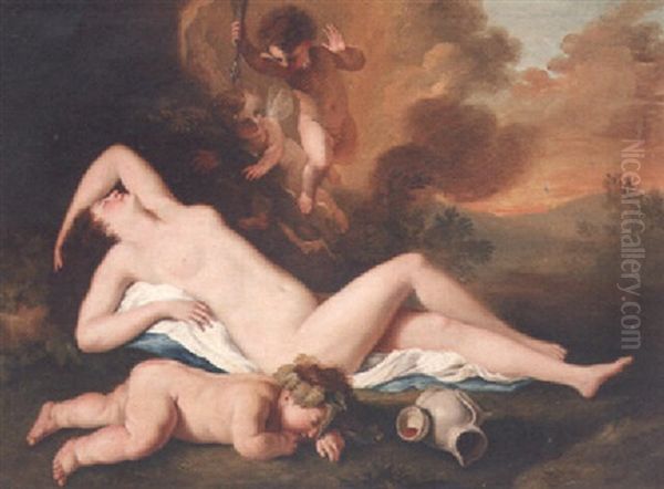 Venus And The Infant Bacchus Oil Painting by Nicolas Poussin