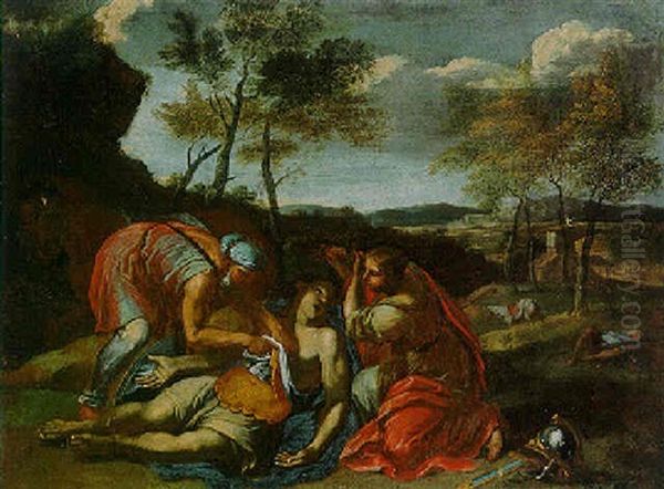 Tancred And Erminia Oil Painting by Nicolas Poussin