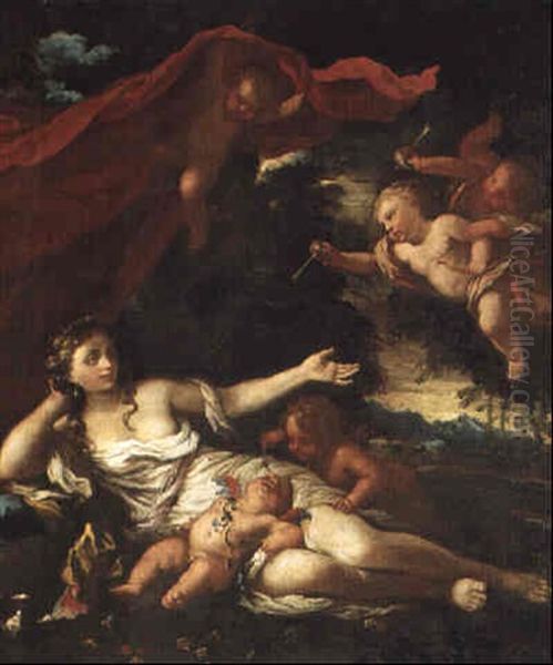 Venus Omgiven Av Amor Och Amoriner Oil Painting by Nicolas Poussin