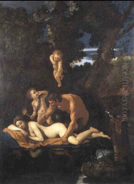 Jupiter Et Antiope Dans Un Paysage De Lac Oil Painting by Nicolas Poussin