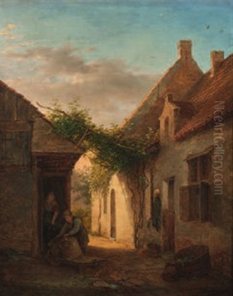 Abendliche Geschaftigkeit Oil Painting by Martinus Pouwelsen