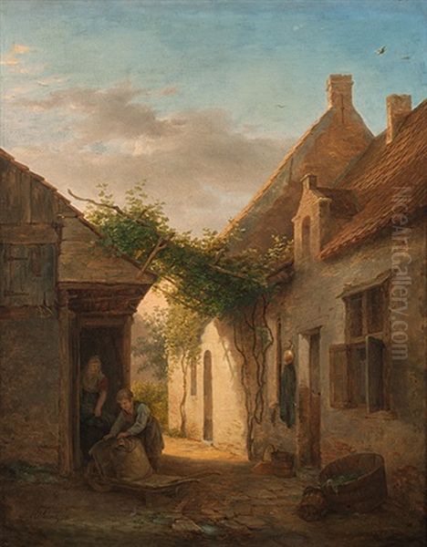 Abendliche Stimmung Vor Dem Haus by Martinus Pouwelsen