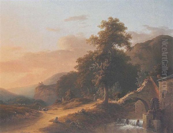 Gebirgslandschaft Mit Einer Muhle Am Wasserfall Oil Painting by Martinus Pouwelsen