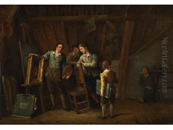 Die Jungen Maler Auf Dem Dachboden Oil Painting by Willem Pouwelsen