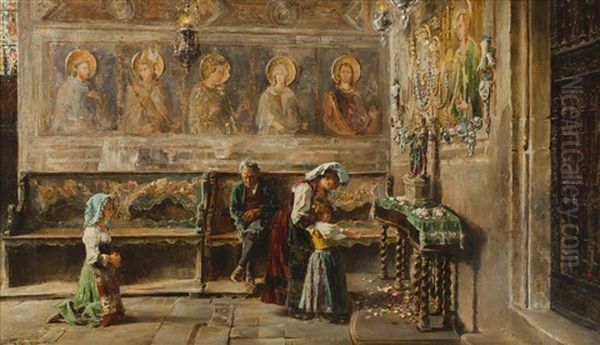 Gebet In Der Kapelle Oil Painting by Vicente Poveda Y Juan