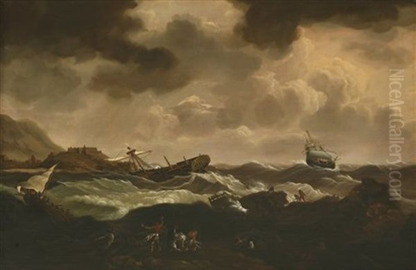 A Convoy In Distress Off The North African Coast Oil Painting by Charles Martin Powell