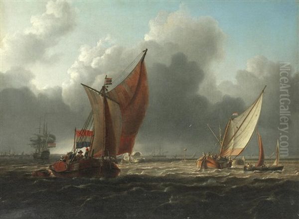 Dutch Shipping Scene Oil Painting by Charles Martin Powell