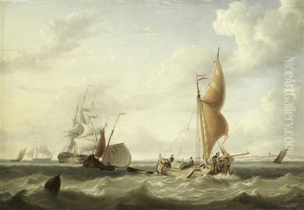 Shipping Off A Coast Oil Painting by Charles Martin Powell