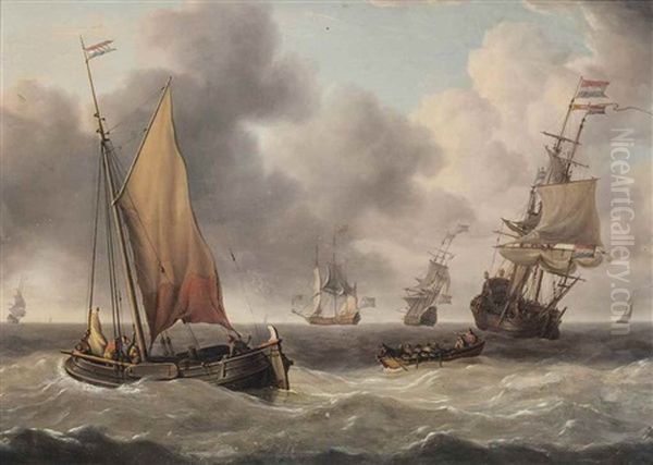 Dutch Merchantman And A Pink In Congested Waters Oil Painting by Charles Martin Powell