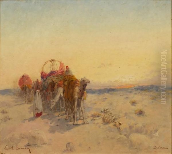 Biskra, La Caravane Oil Painting by Emile Boivin