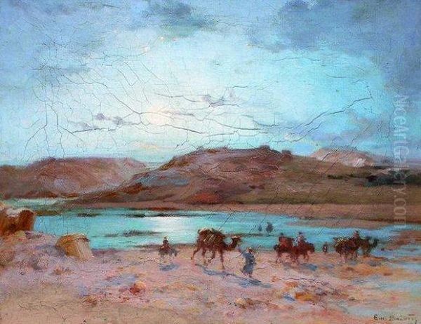 Caravane Au Bord De L'oued Oil Painting by Emile Boivin