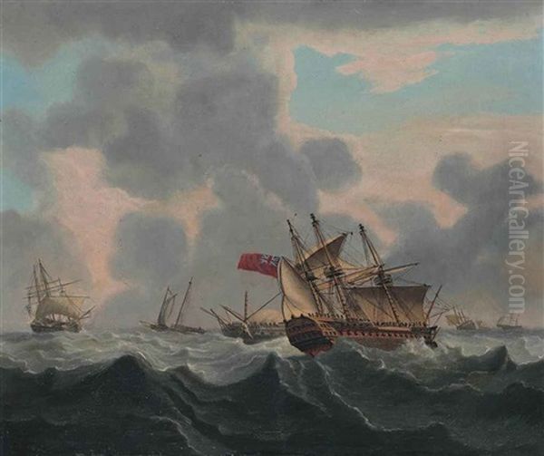 Warships And Other Shipping In Distress Oil Painting by Charles Martin Powell