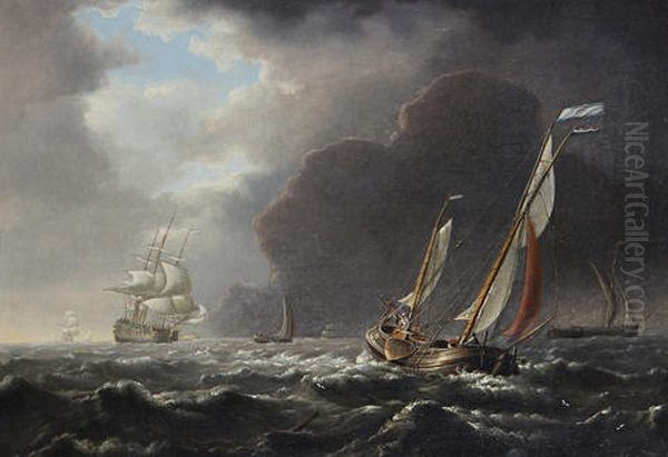 Dutch Barges At Sea Oil Painting by Charles Martin Powell