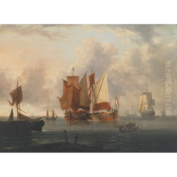 Warships And Dutch Hoys Entering A Harbor by Charles Martin Powell