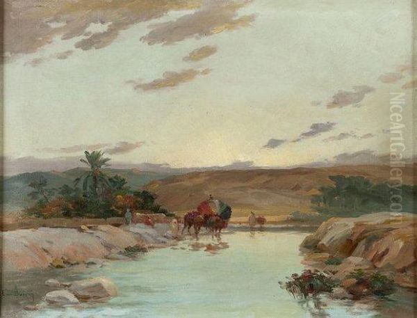 Oasis A La Caravane Oil Painting by Emile Boivin