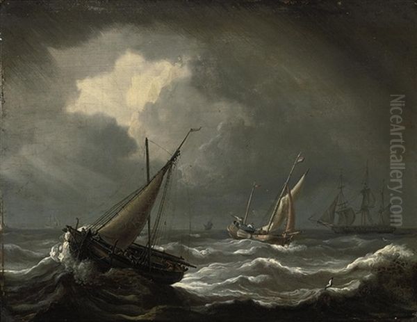 Dutch Ships In Stormy Waters Oil Painting by Charles Martin Powell