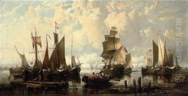 A Crowded Harbor With The Dutch Fishing Fleet Back From The Fishing Grounds by Charles Martin Powell