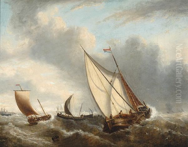 Dutch Fishing Boats On The Coast Oil Painting by Charles Martin Powell