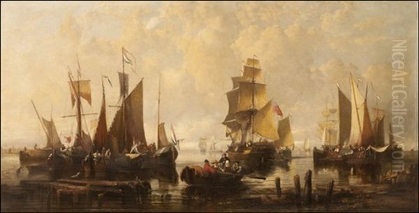 Fishing Boats Off The Dutch Coast Oil Painting by Charles Martin Powell