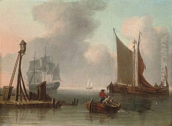 Fishermen Dragging In Their Nets At The Harbour Mouth Oil Painting by Charles Martin Powell