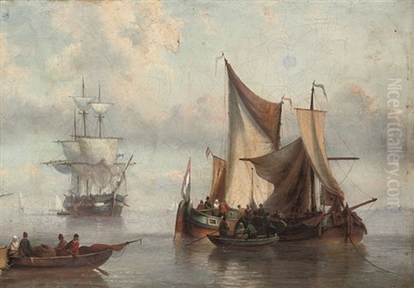 Dutch Fishermen Preparing Their Pincks For The Day Oil Painting by Charles Martin Powell