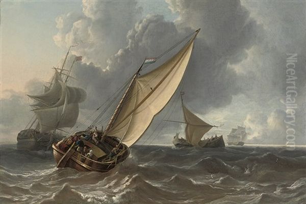 A Botter And Other Shipping On The Ijselmeer Oil Painting by Charles Martin Powell