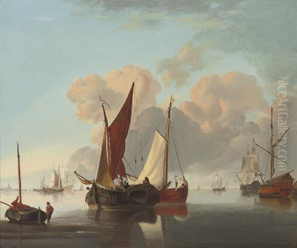 Shipping In A Calm On The Estuary Oil Painting by Charles Martin Powell