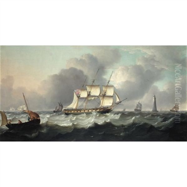 H.m.s. Enchantress Off The Eddystone Lighthouse Oil Painting by Charles Martin Powell