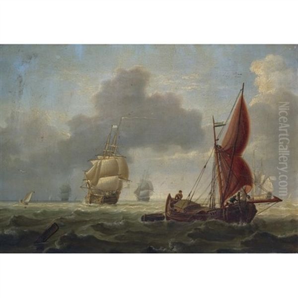 Barges And Other Shipping At Sea Oil Painting by Charles Martin Powell