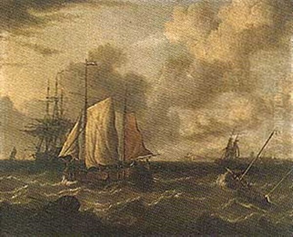 Shipping On A Choppy Sea Oil Painting by Charles Martin Powell