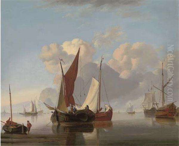 Dutch Barges In A Calm Offshore (+ Dutch Barges At Sea In A Stiff Breeze; Pair) Oil Painting by Charles Martin Powell