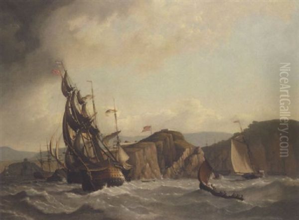 A Dutch Man-o'-war And Other Shipping Off The Coast Oil Painting by Charles Martin Powell