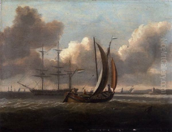 A Dutch Barge And Other Shipping Off The Coast Oil Painting by Charles Martin Powell