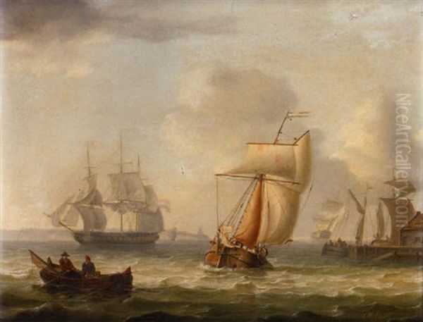 A Busy Channel Oil Painting by Charles Martin Powell