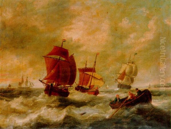 Merchantmen, Barges And Traders In The Channel Oil Painting by Charles Martin Powell