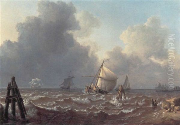 Hallandske Skibe Ud For Kysten Oil Painting by Charles Martin Powell