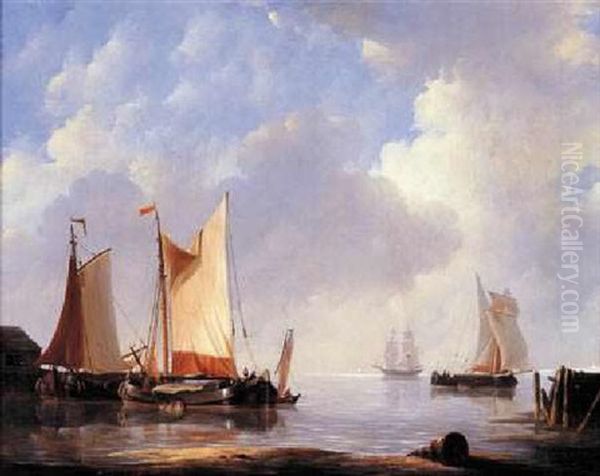 Fishing Pinks In Harbor Oil Painting by Charles Martin Powell