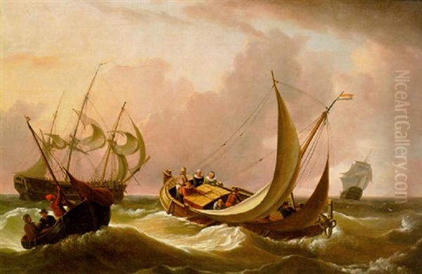 Dutch Shipping In Heavy Seas Oil Painting by Charles Martin Powell