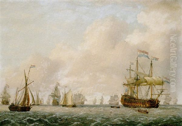 A Dutch Fleet In A Light Breeze Oil Painting by Charles Martin Powell