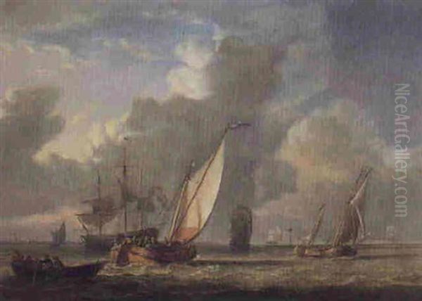 Shipping Under Cloudy Skies Oil Painting by Charles Martin Powell