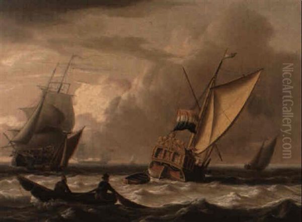 A Dutch State Yacht In A Stiff Breeze Oil Painting by Charles Martin Powell