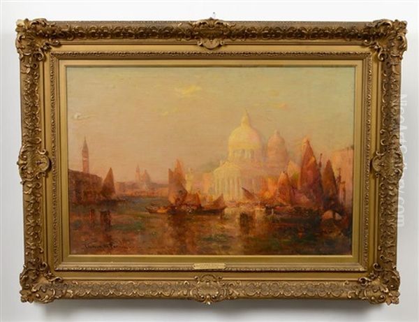 A View Of The Grand Canal At Sunset Oil Painting by Lucien Whiting Powell