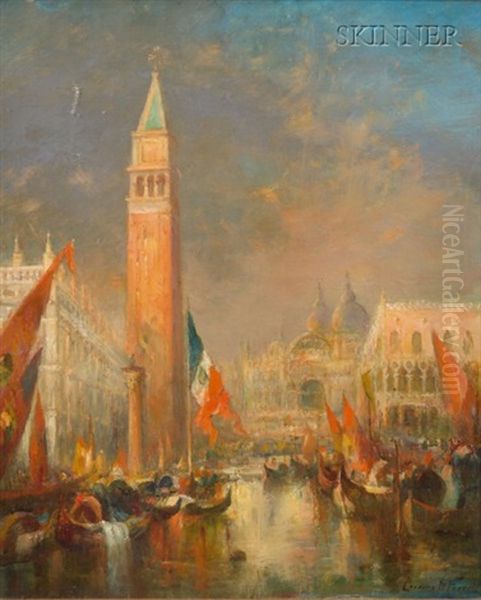 The Campanile And San Marco, Venice Oil Painting by Lucien Whiting Powell