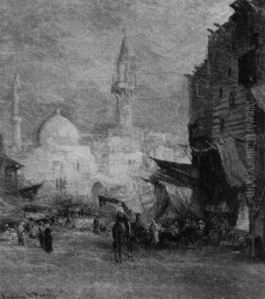 Arab Market Scene Oil Painting by Lucien Whiting Powell