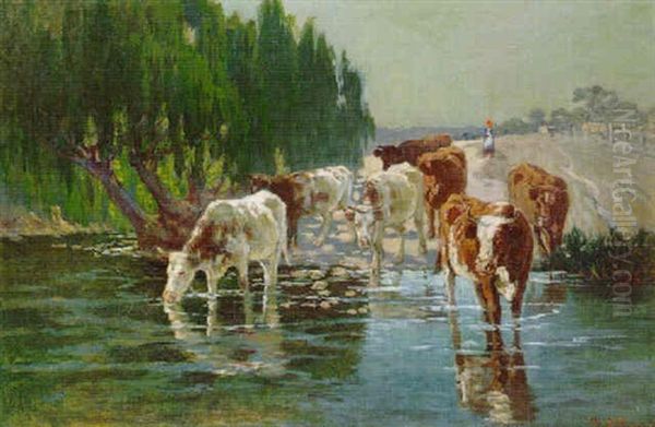 Cattle Drinking By A River by Harold Septimus Power