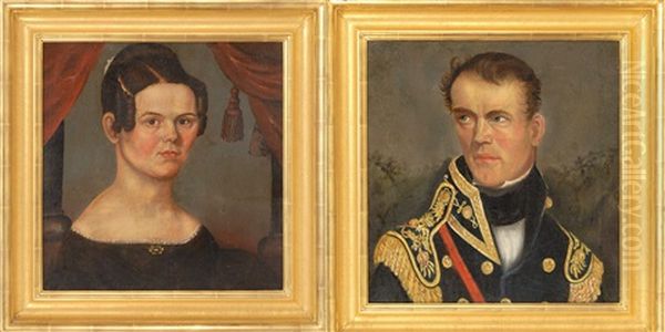 Pair Of Wedding Portraits Of Colonel Butterfield And His Wife Oil Painting by Asahel Lynde Powers