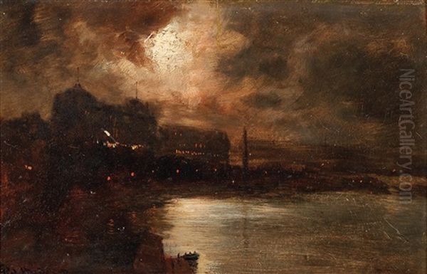 Victoria Embankment As Seen From Waterloo Bridge Oil Painting by George Hyde Pownall